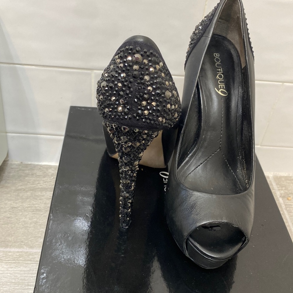 Boutique 9 black leather crystal heels - size 7.5